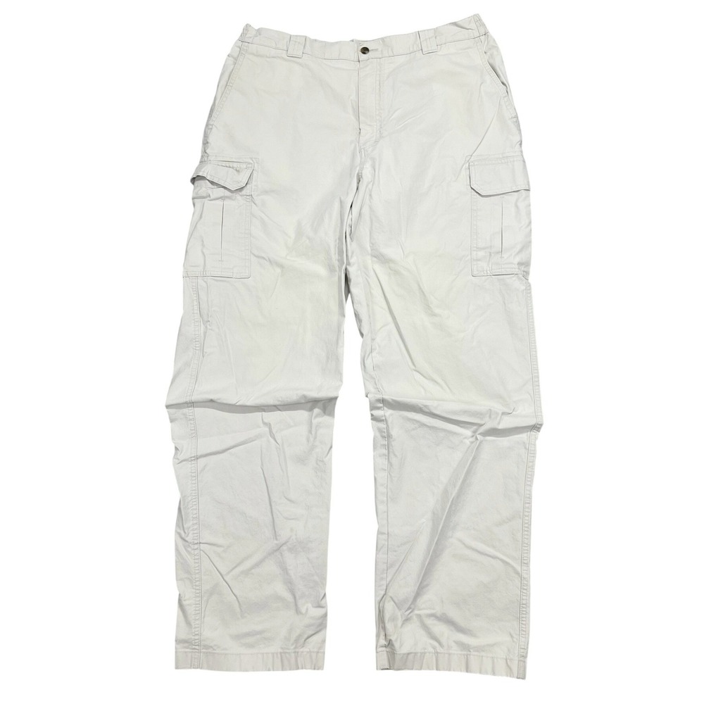 LL Bean Vintage 90s Cargo Pants Mens 38x34 Cream Cotton Comfort Waist